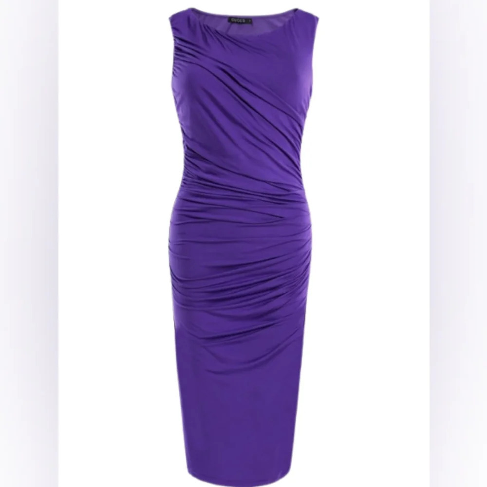 OUGES Purple Scoop Neck Sleeveless Ruched Casual … - image 2